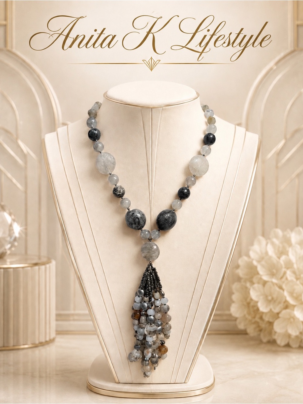 🆕🤗🤗Gray Agate Tassel Necklace